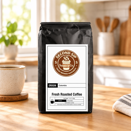 Colombia coffee on a kitchen table