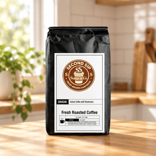 Instant Coffee with Mushroom on a kitchen table